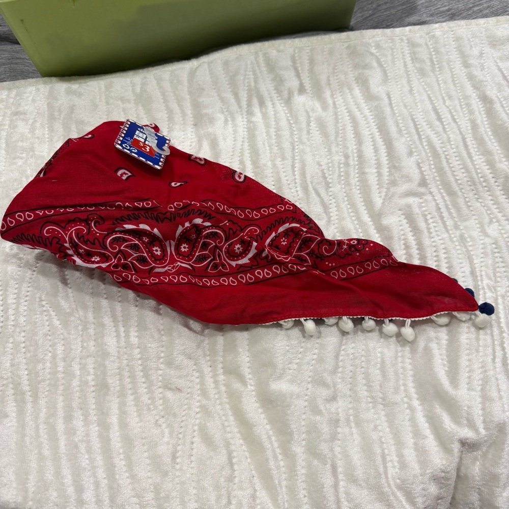 10 for $10 
Red Bandana with Pom Pom Trim